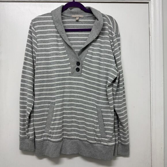 Banana Republic Factory Grey and White striped sweater (Size: XL) - Picture 1 of 6